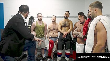 Hunks Bushy Cock Devoured Before Big Raw Spit-roast With Teammates