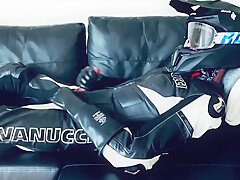 Rubber gloves biker jerking