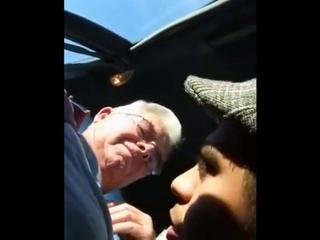 Blowjob in the Car with a Young Stud and an Older Gentleman
