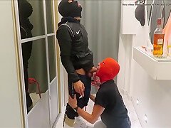 Masked french scally masters cock sucking cum load and piss